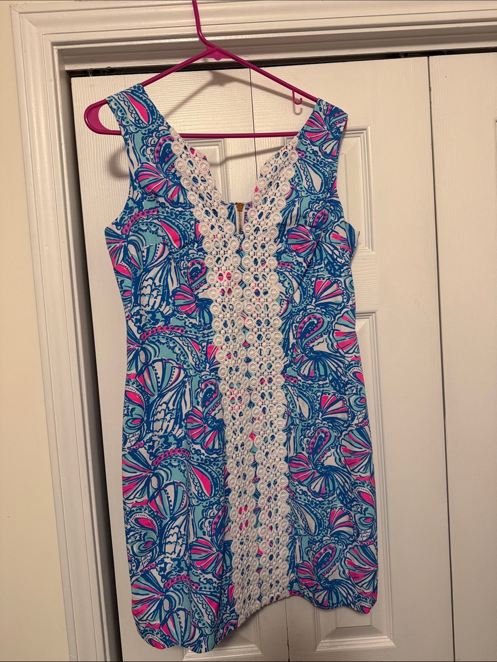 Lilly Pulitzer Blue, Pink & White Floral Lace-Trim Sleeveless Mini Dress
